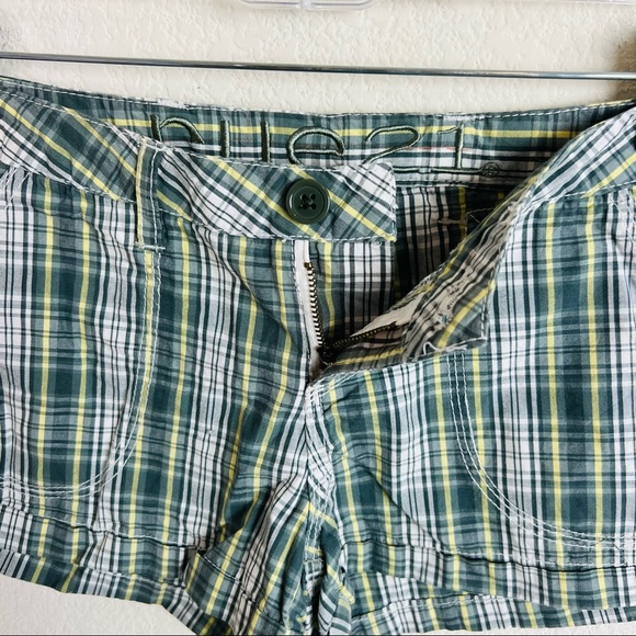 Y2K Rue 21 Green Plaid Tuxedo Adjustable Shorts - Picture 4 of 7